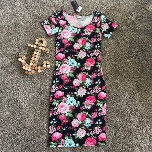 Navy Blue and Pink Midi short sleeve Dress